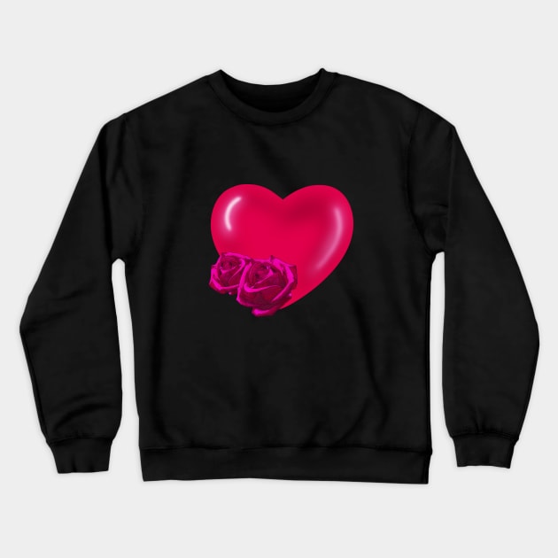 Red Heart with pink roses Crewneck Sweatshirt by galaxieartshop